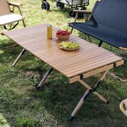 New In Box 47x24x17 Inch Tall Portable Natural Wood Camping Picnic Beach Park Folding Table With Carrying Case Easy Setup 