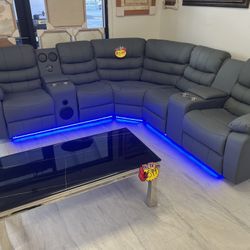 Leather All Power Sectional 