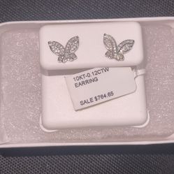 10k white gold butterfly diamond earrings 