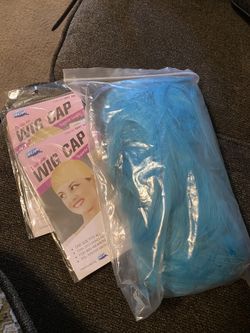 Blue Wig And Two Hair Caps