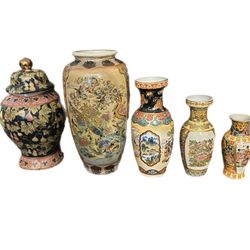 Collection of Five Vintage Asian Vases -