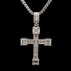 Sterling Silver VVS Moissanite 4.45CTW Cross with 20" Franco Chain