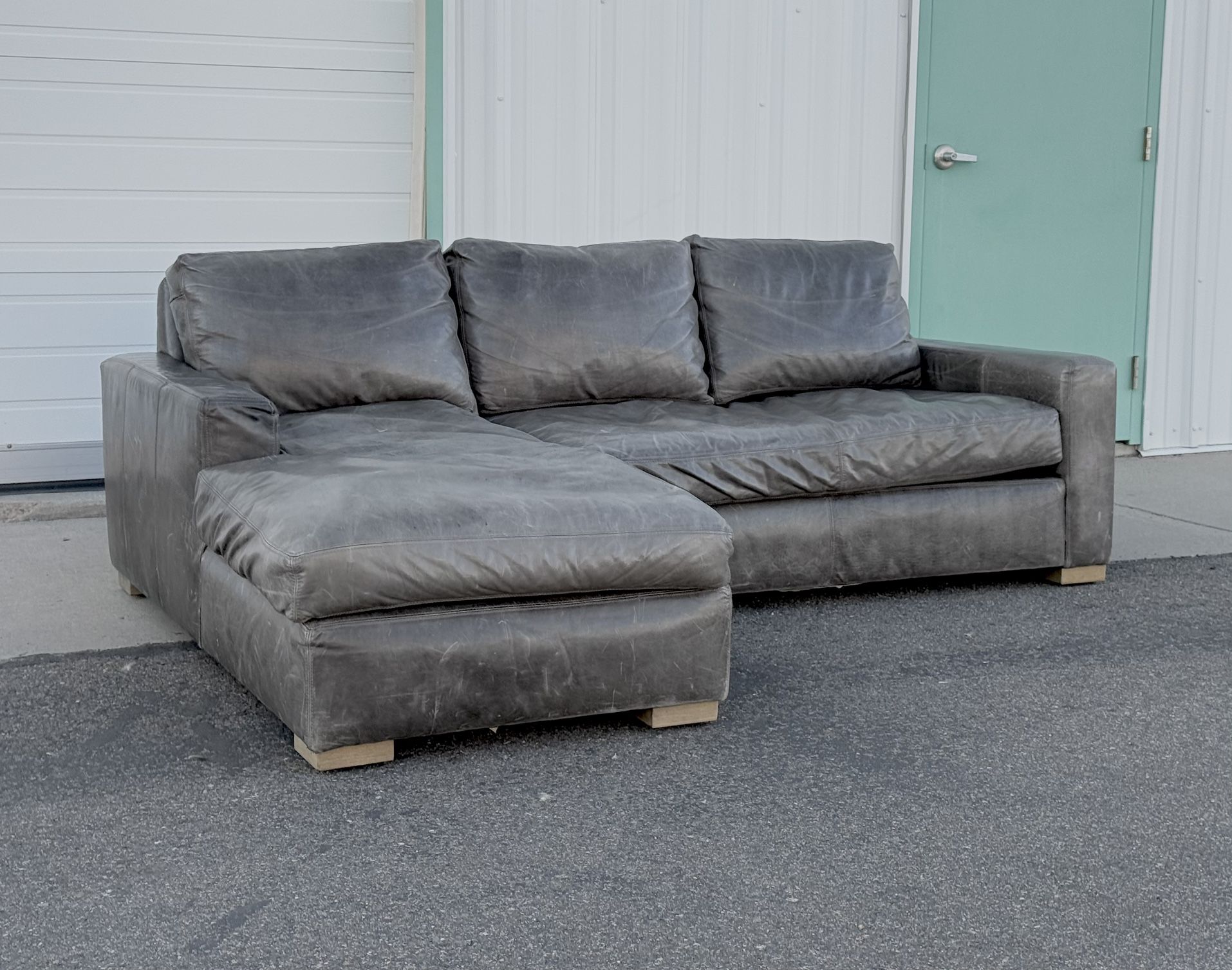 Restoration Hardware ‘Maxwell’ Leather Sectional With Chaise Sofa