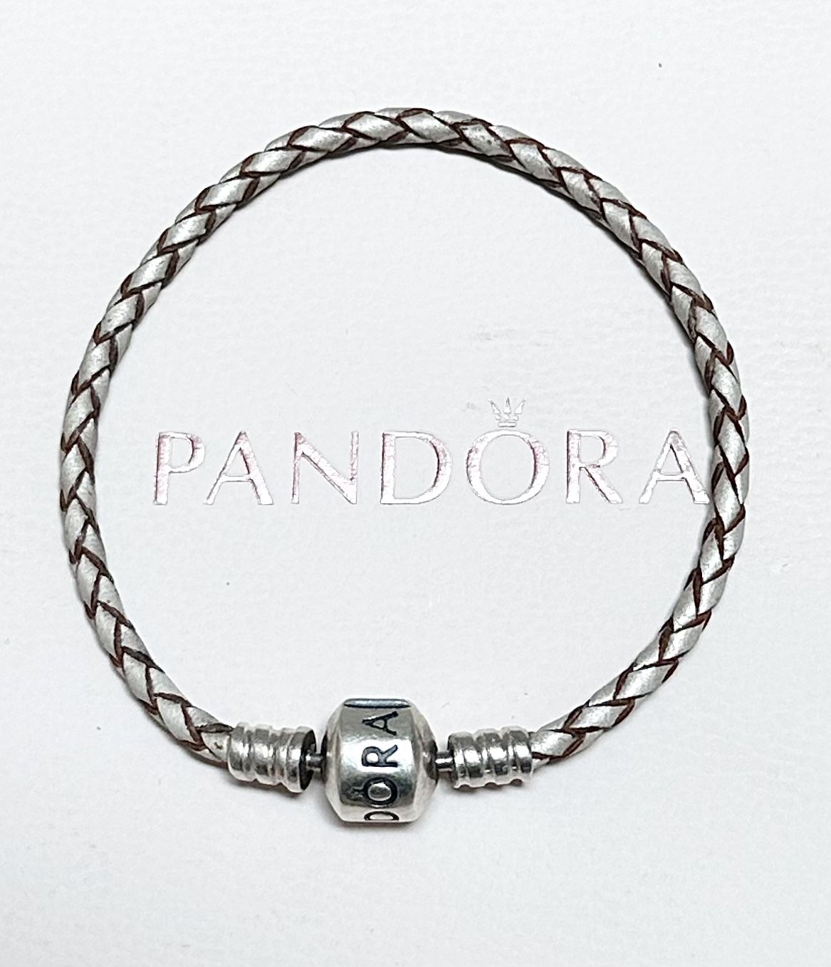 PANDORA Champagne Leather Silver Bracelet 