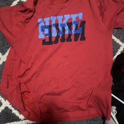 Nike Red Shirt Men With Blue And Dark Blue Nike Sign Size XL