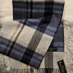 Brand New Blue and Gray Plaid Cashmere Men's Scarf
