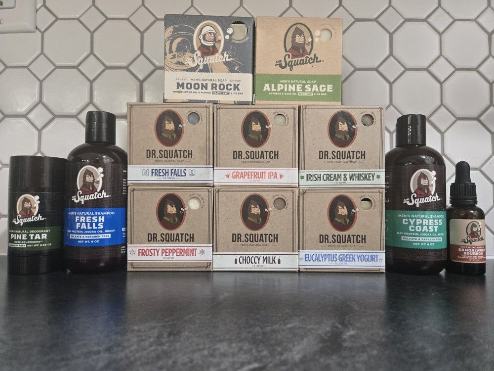 Lot Of Dr. Squatch 12 Piece Assortment Bundle Soap Shampoo Deodorant Beard Oil