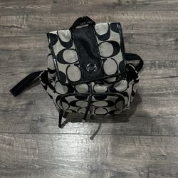 Vintage Coach Black & Gray Signature Monogram Backpack