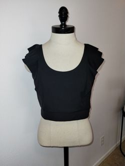 NEW Victorias Secret Sport Black Ruffled Straps Unlined Crop Sport Bra VS Medium