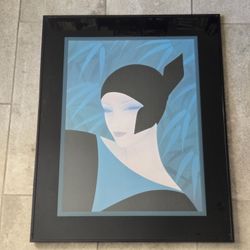 Vintage Ichiroh Tsuruta Lithograph Print Framed 80s Art Deco Nagel Style Japanese