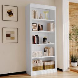 83.4" Tall Wood Bookcase 5-Tier Home Decor Bookshelves With Adjustable Shelves Organizer Storage Shelves