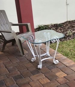 Wrought Iron vintage end tables glass top outdoor or indoor patio furniture price is for both table