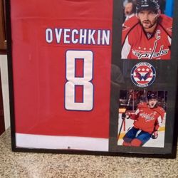 ALEX OVECHKIN OF THE WASHINGTON CAPITALS, CUSTOM STITCHED,FRAMED JERSEY.