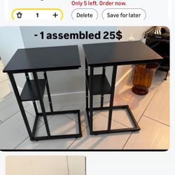  End Table, C Shaped Side Table with Storage Shelf, Small Snack Table Suitable for Living Room Bedroom Small Spaces, Easy Assembly, Black  1 assembled