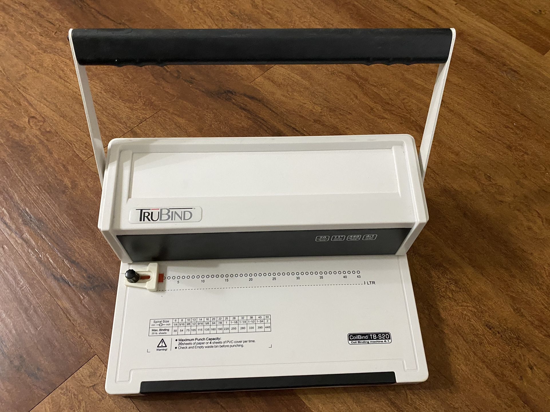 TruBind TB-S20 Coil Binding Machine 4:1/ 20 Sheet Hole Punch Office Supply