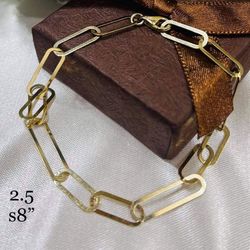 18k REAL PURE SOLID PAWNABLE SAUDI GOLD PAPER CLIP CHAIN BRACELET 