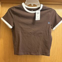 Hollister Brown/white Baby Tee