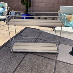 New 2 Tier Gray Metal / Wood Shelf Shelves Tabletop Countertop Bathroom Kitchen Organizer 