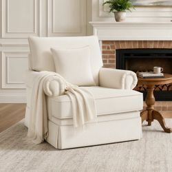 Mercury Skirted Swivel Accent Chair with Roll Arm For Living Room, Bedroom, Office