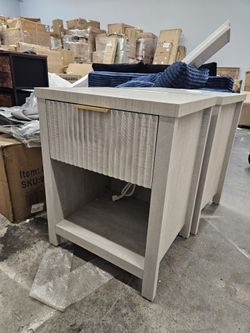 Light Gray Nightstand with Drawer and Shelf Set of 2