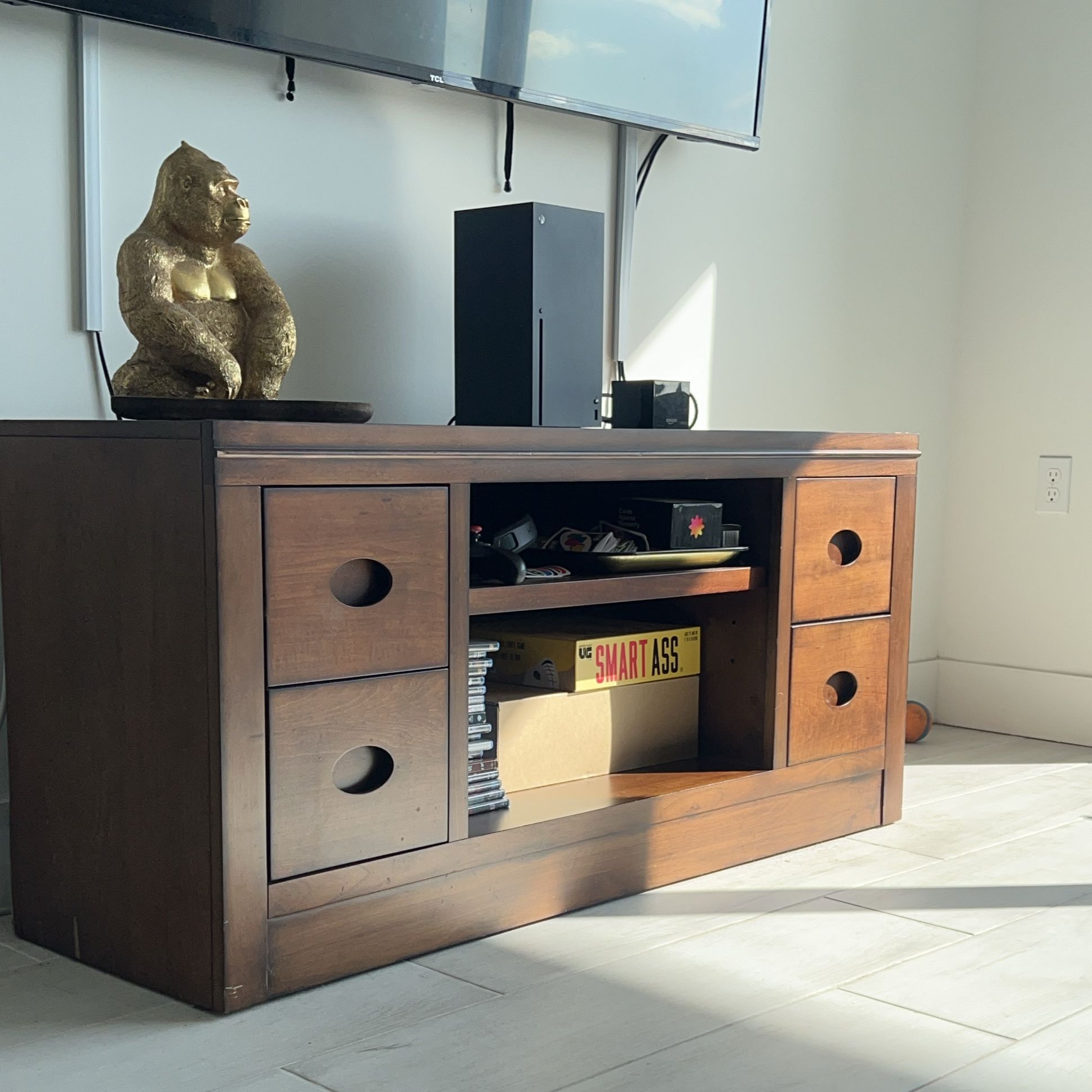 Brown Wooden TV Stand with Storage Drawers