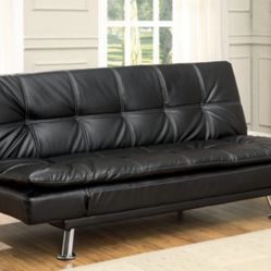Black Faux Leather Futon Sofa 