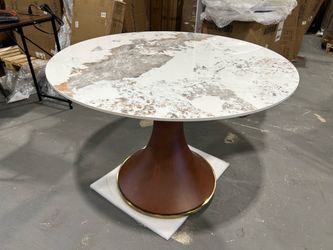 New - 42” Mid-Century Modern Round Stone Dining Table  42” Wide x 30” H