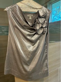 Grey silky look gray blouse, sleeveless, L
