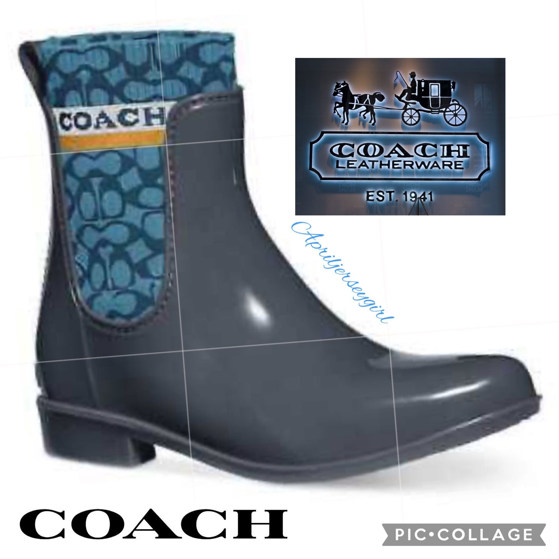 Coach Rivington Blue Ombré rubber short Rain Boots size 10 in EUC