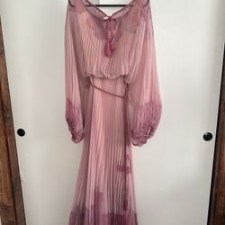  Vintage Dan Lee Couture pink purple pleated chiffon maxi dress with angel wing sleeves Sz 6 length 53” chest 30” 