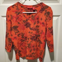 Gloria Vanderbilt orange red floral top (size M)