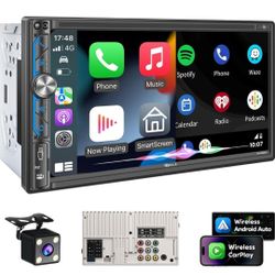 Wireless Double Din Car Stereo Apple Carplay Radio Screen for Car Audio Receivers, Bluetooth 5.3 Car Play Android Auto Touchscreen, 240W 4.2 CHN 2 Su
