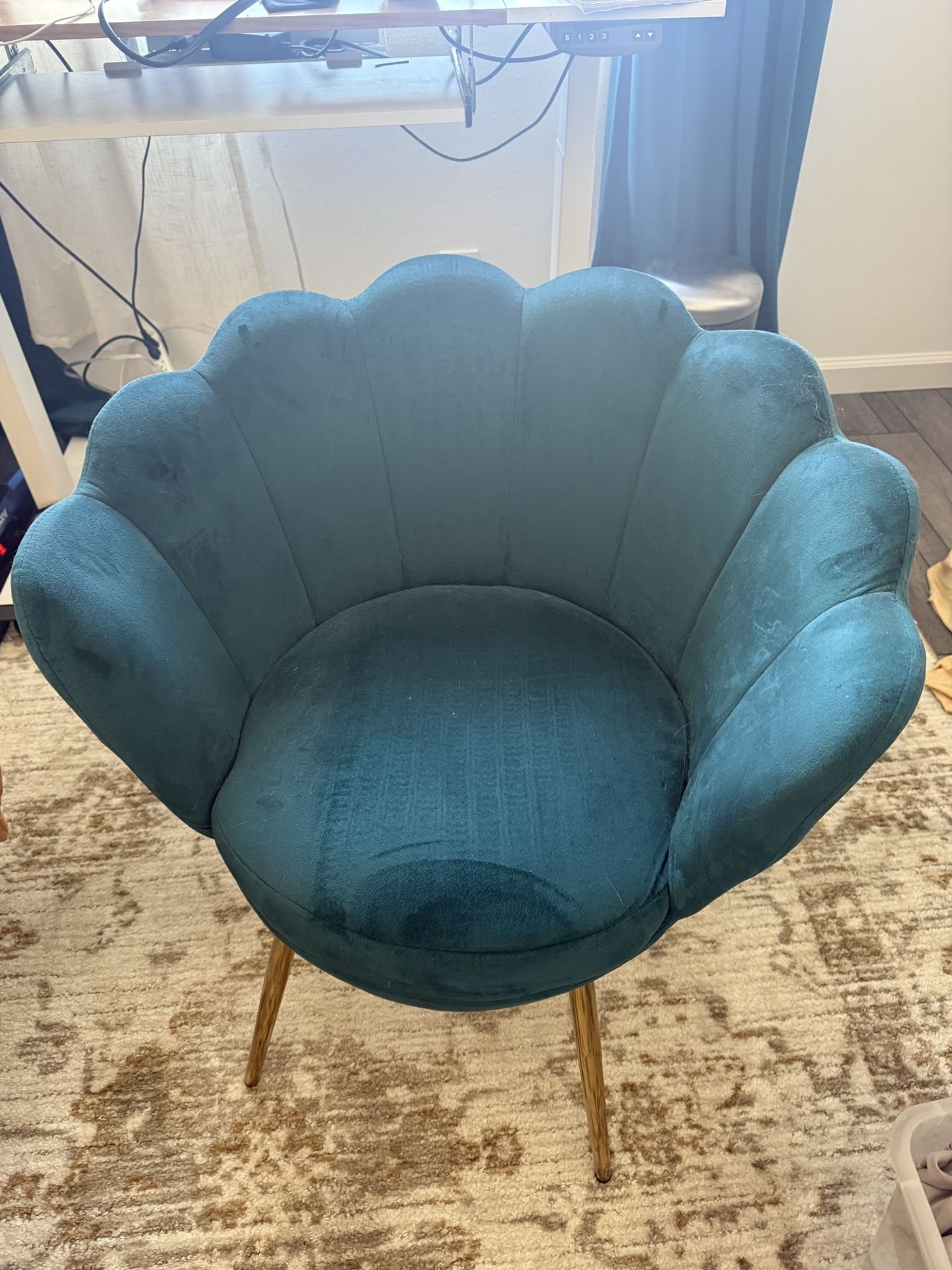 Teal Scalloped Velvet Chair