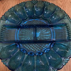 Blue Vintage Deviled Egg Plate 