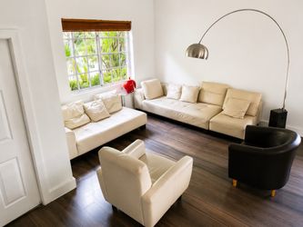 Leather sofa with chair