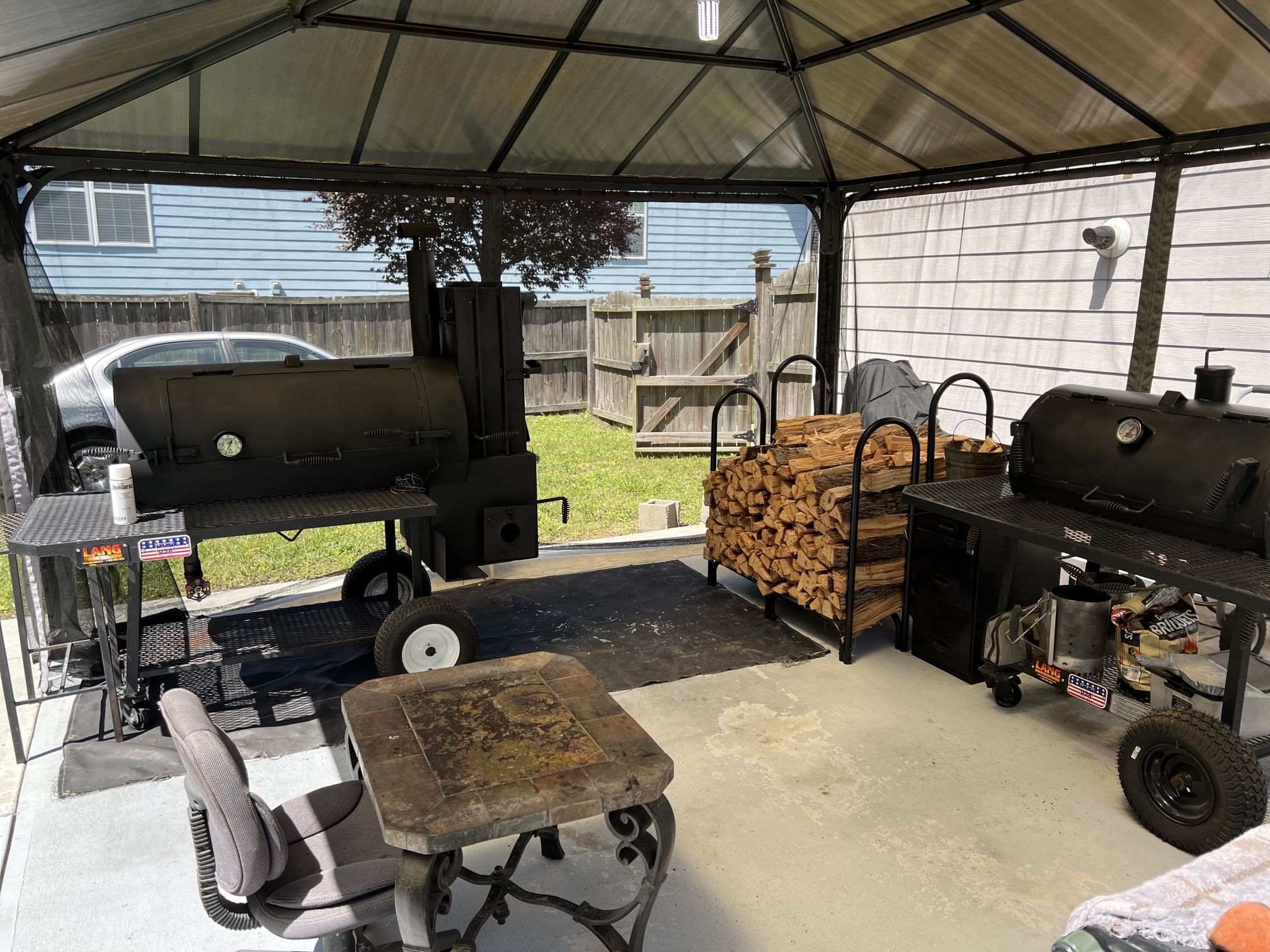 Lang BBQ Patio Smoker 48D + Custom Build Lang Patio 36” Chargrill Cooker