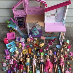 Huge Barbie Doll Lot With House Dolls Pets And More