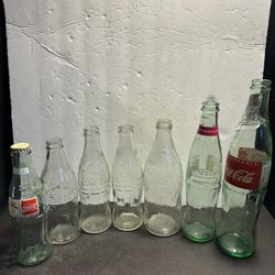 Vintage Coca-Cola Pepsi Glass Bottle Lot of 7 Barcelona 92 Olympics Coke Soda