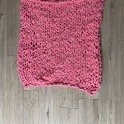 Pink Chunky Knit Baby Blanket – Handmade – Bassinet & Stroller Size (30x38)
