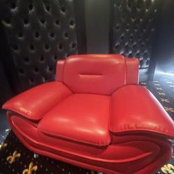 Estate Sale: Red Faux Leather Set & Checkered Dining Table 