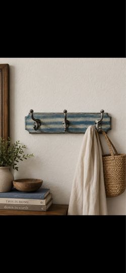 Wood Wall Coat Rack 3 metal hooks