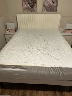 White bed frame with headboard