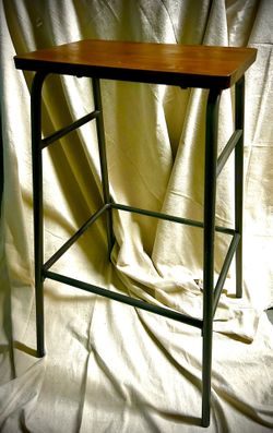 Industrial Style Metal Frame Stool with Wood Seat