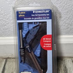 NEW 8 PIECE STAEDTLER GEOMETRY SET INCLUDES PROTRACTOR, COMPASS, RULER & OTHERS