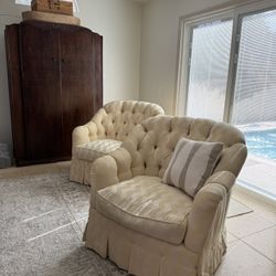 Oversized Matching Set Vintage Chairs Swivel Cottage Core Accent Living Room French Farmhouse English