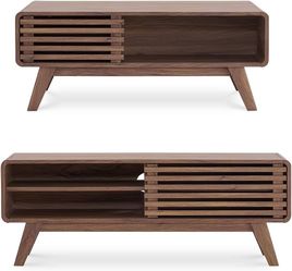 2354b MM2002 $220 mopio Mid Century Mordern 46" TV Stand and Coffee Table Bundle Set Entertainment Center with Storage with Storage Coffee Table (Waln