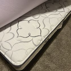 Queen size Mattress (New) with bed frame and foam topper