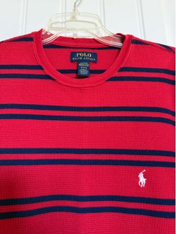polo ralph lauren men's M red striped waffle knit thermal shirt