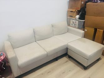Light Gray Fabric Sectional Sofa with Ottoman