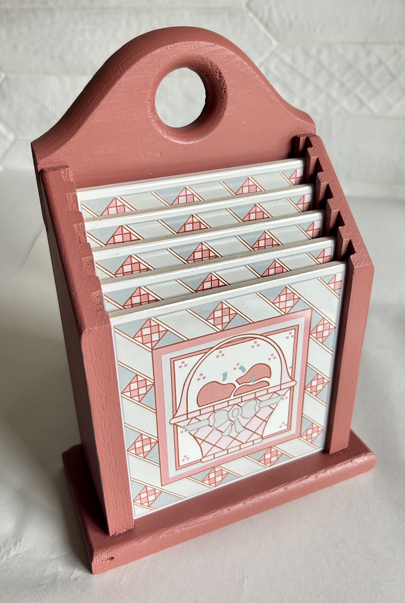 Vintage Set Of 5 House Of Lloyd Coasters With Wooden Holding Stand 